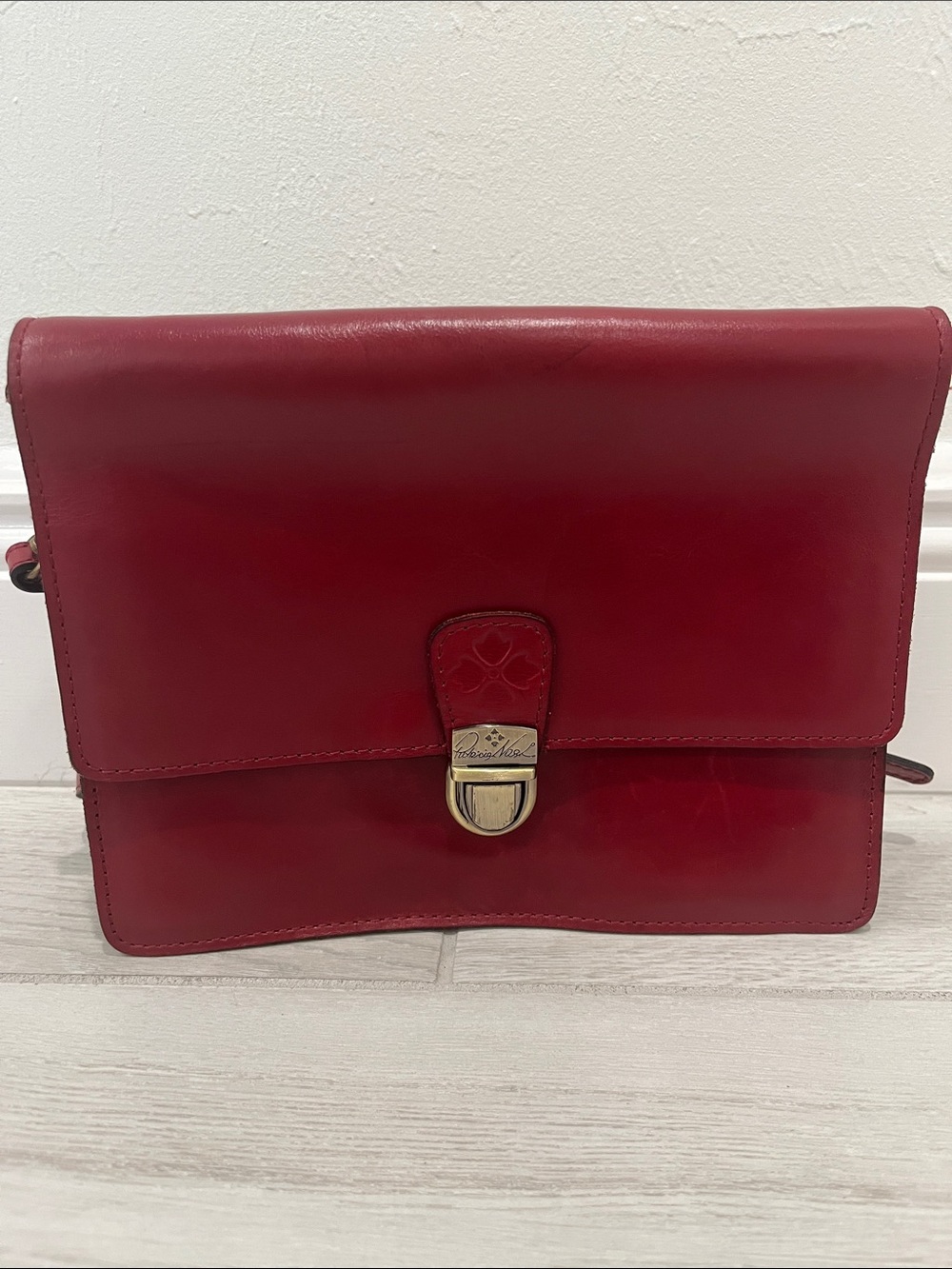 Patricia Nash Red Leather Crossbody Bag with Gold-Tone Clasp